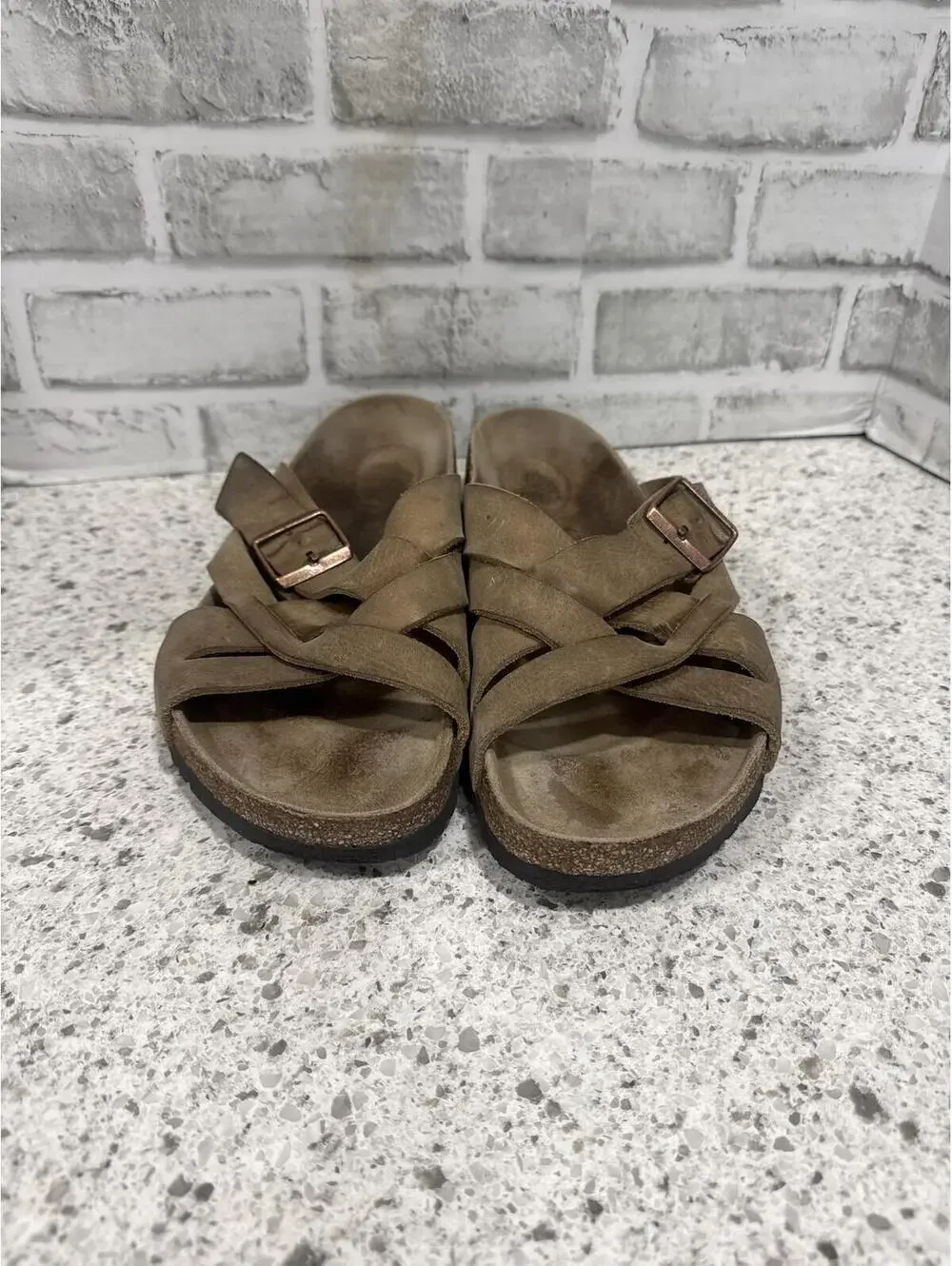 Birkenstock Lugano Tan Suede Cross-Strap Unisex Sandals, Size 43